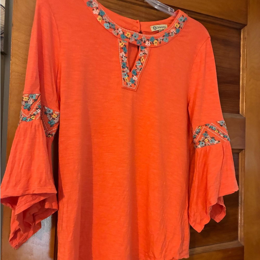 Democracy Orange Blouse with Floral Trim